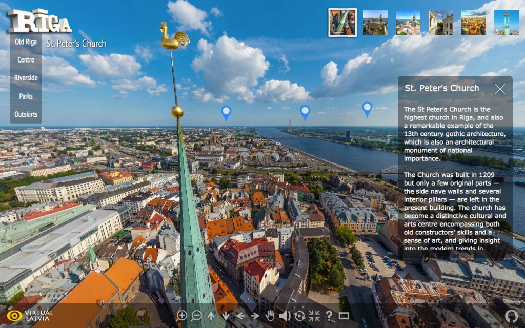 High quality 360 degree aerial panoramas and virtual tours of Riga city. 